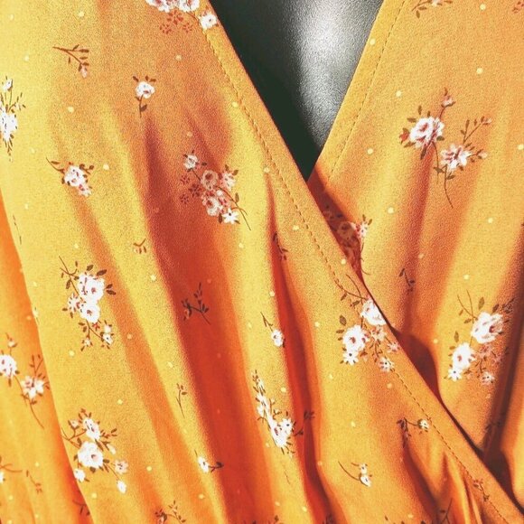 Coral Juniors XL Boho Floral Ruffle Tiered Whimsical Cottagecore Dress v neck - Picture 3 of 6